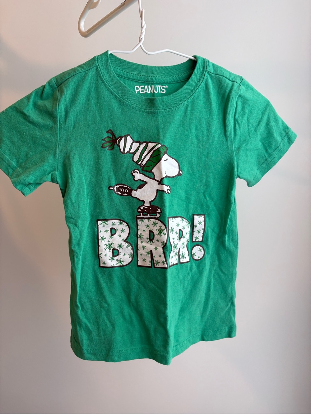 Peanuts Green Snoopy 'BRR!' Short Sleeve Tee, Unisex, Boy, Girl